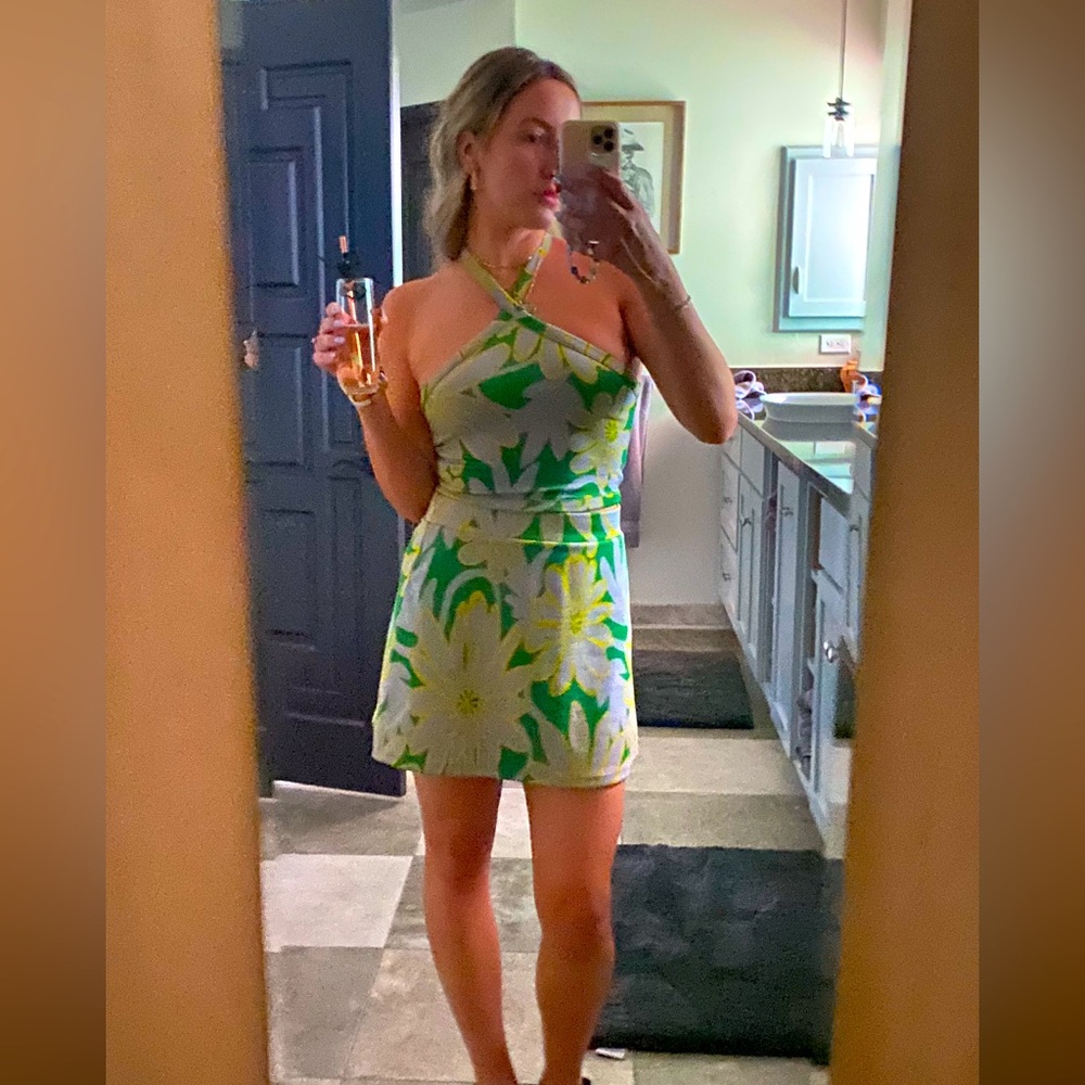 Zara Green and White Floral Mini Skirt Set